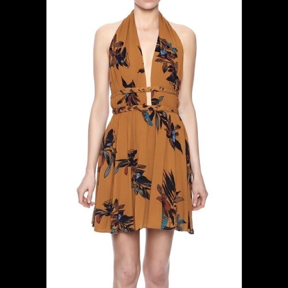 ILLA ILLA Dresses & Skirts - ILLA ILLA Mustard floral printed dress with a halter Top